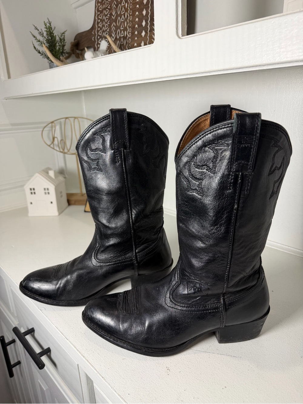 Ariat Womens 8 Black Leather Cowboy Boots Classic Western Cowgirl Ranch